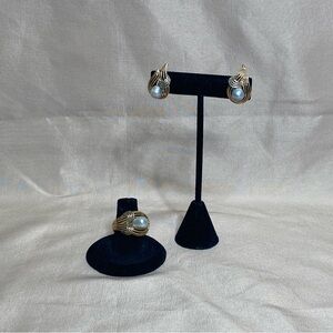 Vintage 2-Tone Pearl Ring Earring Set